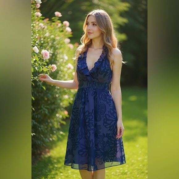 Lilly Pulitzer Navy Blue Ramona Ruffle Halter Mini Dress Size 2 - Picture 1 of 7